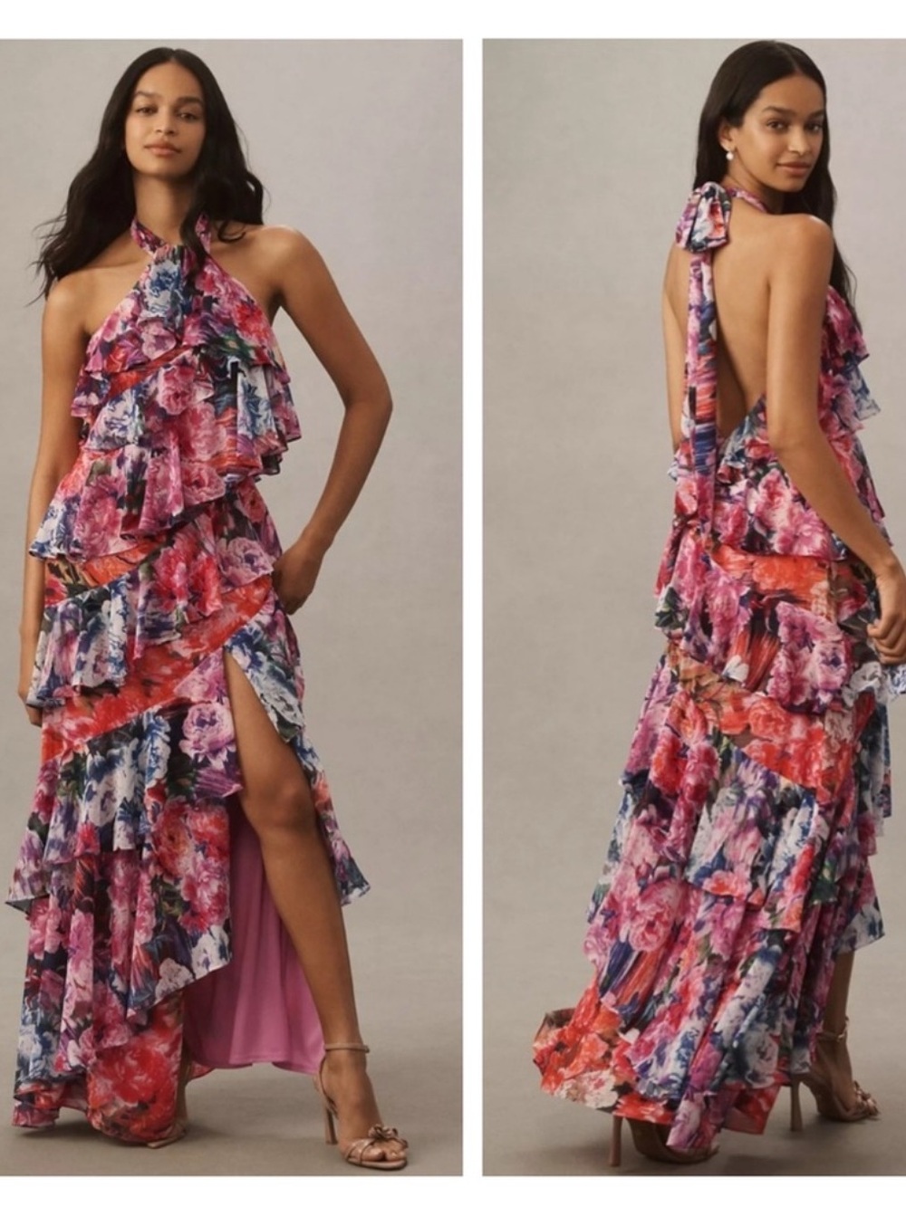 BHLDN Anthropologie Isabel Halter Ruffle Chiffon Maxi Dress NEW XS